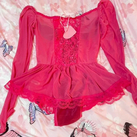 Sugar Thrillz Pinup Coquette Girl Lingerie Long Sleeve Mini Dress - Picture 2 of 2